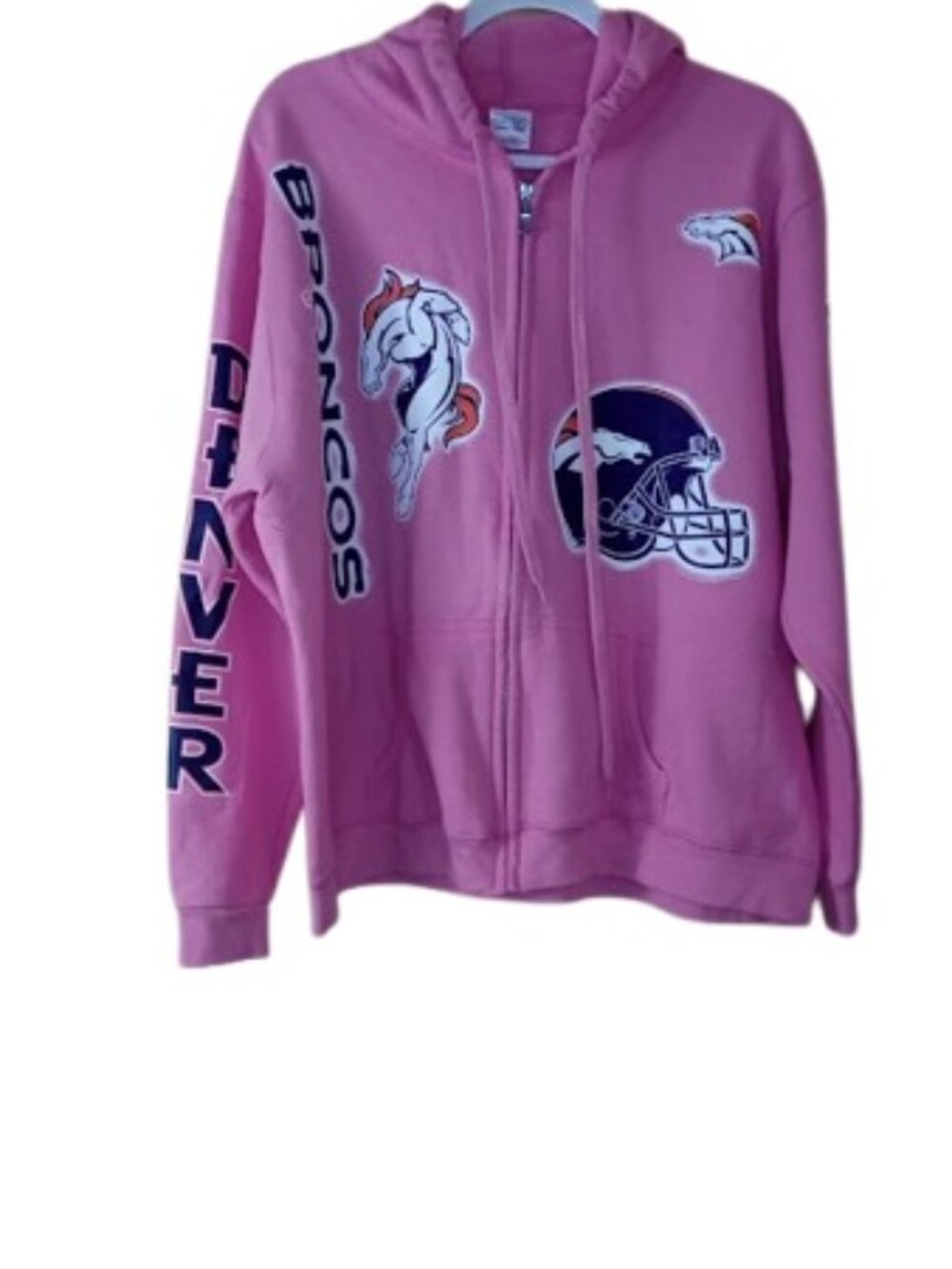 Gildan Heavy Blend Womens Denver Broncos Full Zip Hoodie Jacket Pink Plus 2X